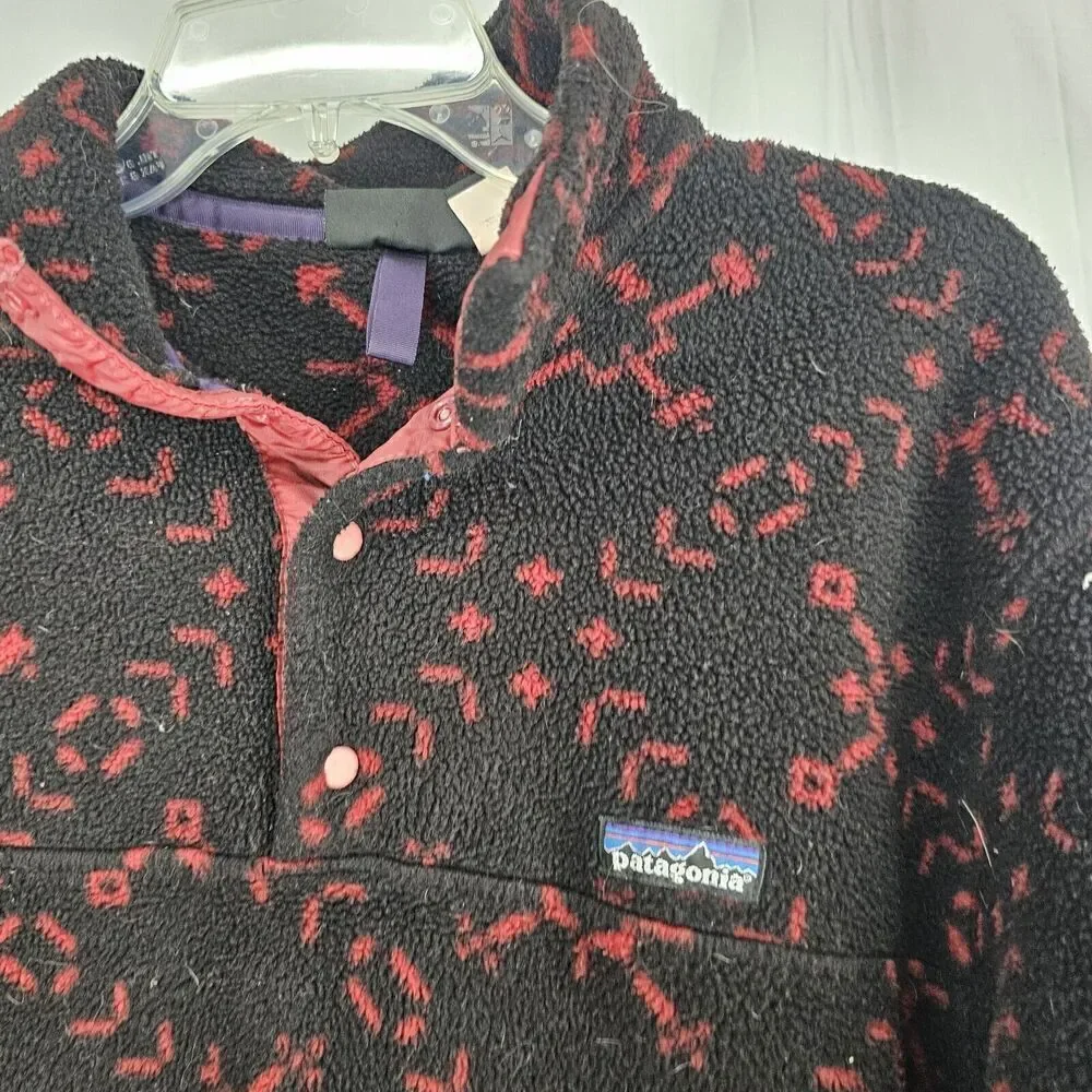 VINTAGE Patagonia Synchilla Jacket Mens Small Black Red Fleece Sweater Snap-T 94
